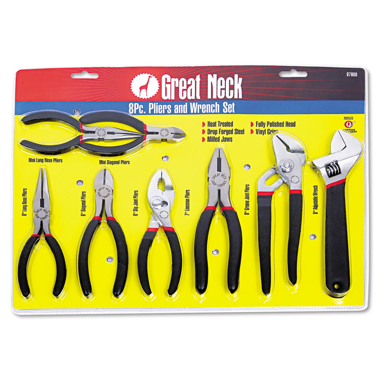 Great Neck 8-Piece Steel Pliers and Wrench Tool Set (GNS87900)