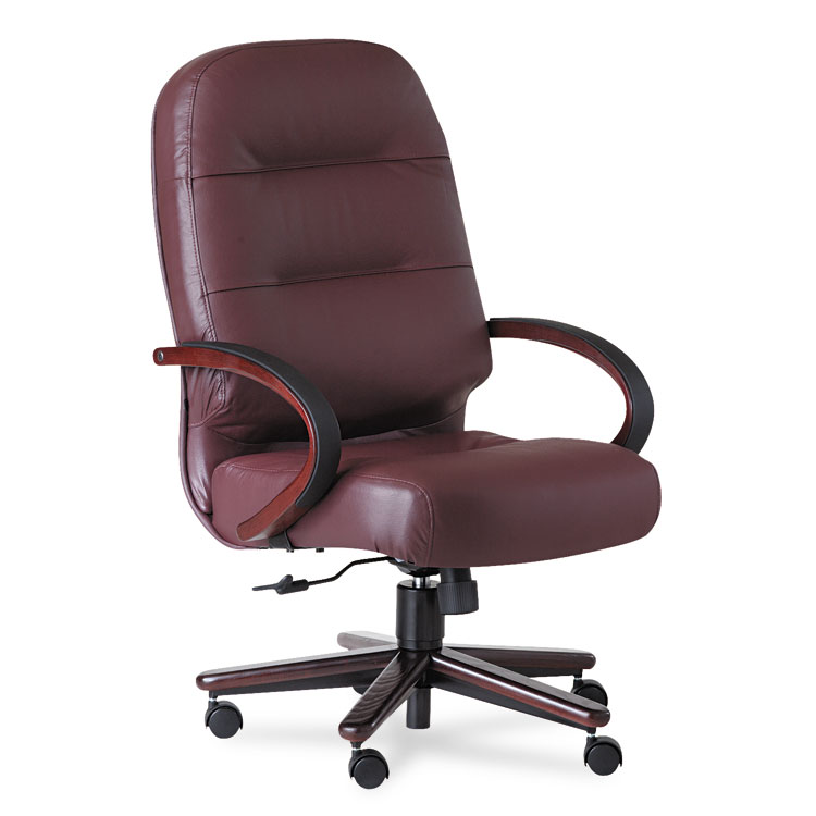HON Pillow-Soft 2190 Series Executive High-Back Chair, Supports 250 lb, 16.75" to 21.25" Seat, Burgundy Seat/Back, Mahogany Base (HON2191NSR69)