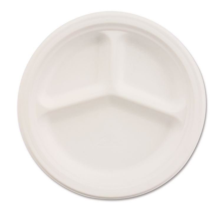 Chinet Paper Dinnerware, 3-Compartment Plate, 9.25" dia, White, 500/Carton (HUH21228)