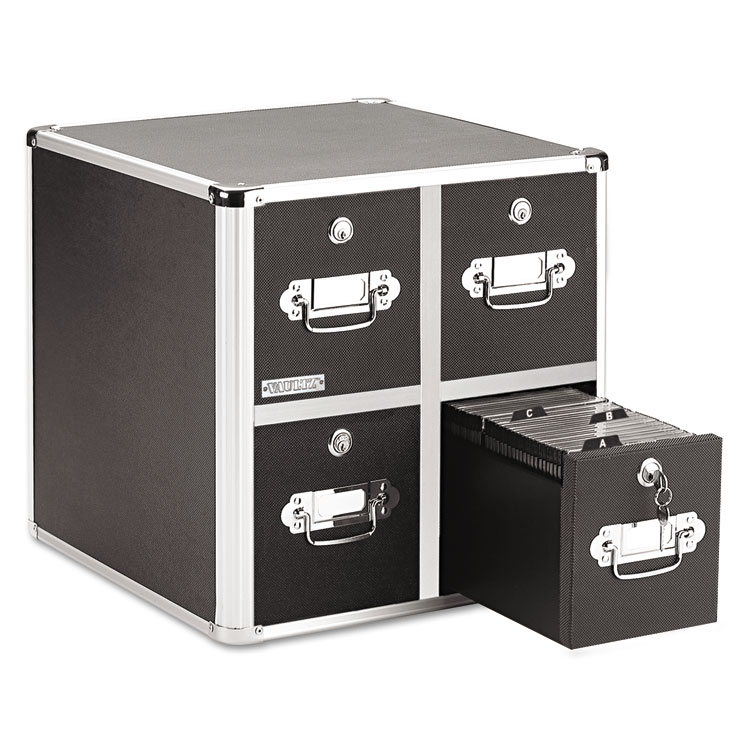 Vaultz Four-Drawer CD File Cabinet, Holds 660 Folders or 240 Slim/120 Standard Cases, Black (IDEVZ01049)