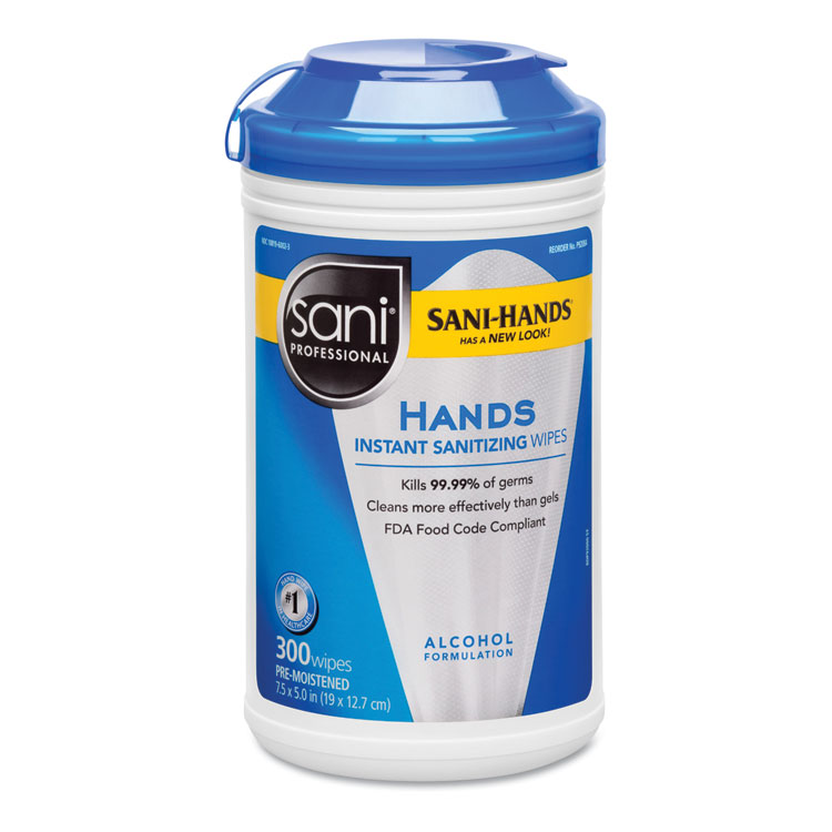 Sani Professional Hands Instant Sanitizing Wipes, 7.5 x 5, 300/Canister, 6/Carton (NICP92084CT)