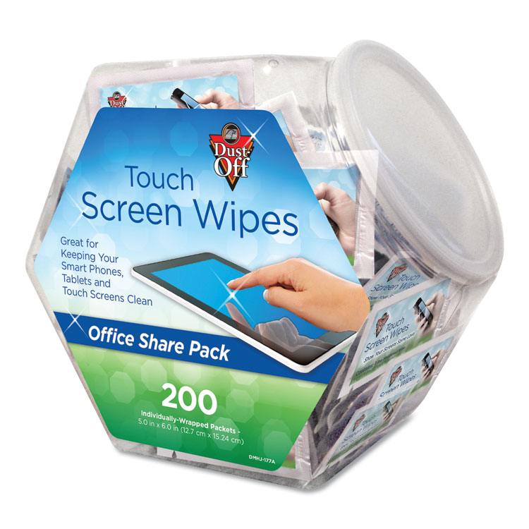 Dust-Off Touch Screen Wipes, 5 x 6, Citrus, 200 Individual Foil Packets in an Easy Grab Jar (FALDMHJ)