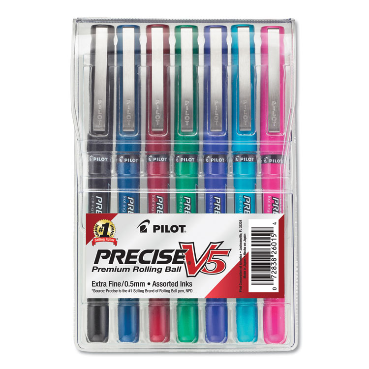 Pilot Precise V5 Rollerball Pen, Stick, Extra-Fine 0.5 mm, Assorted Ink and Barrel Colors, 7/Pack (PIL26015)