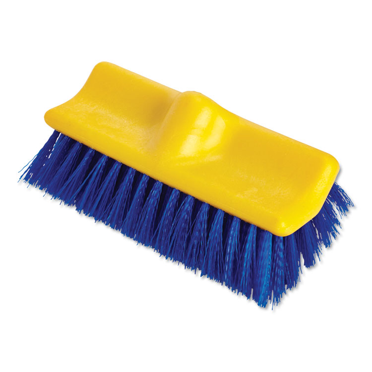 Rubbermaid Commercial Bi-Level Deck Scrub Brush, Blue Polypropylene Bristles, 10" Brush, 10" Plastic Block, Threaded Hole (RCP6337BLU)