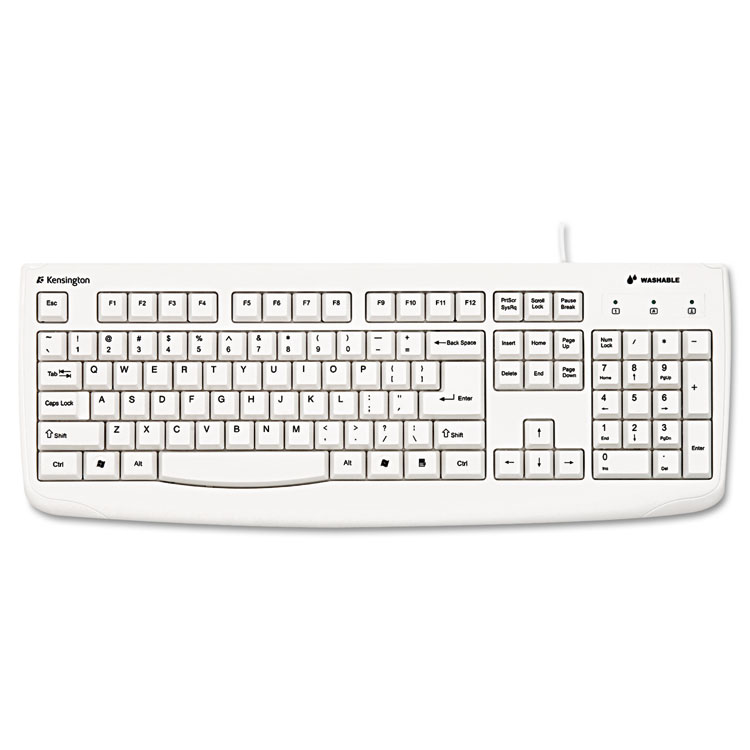 Kensington Pro Fit USB Washable Keyboard, 104 Keys, White (KMW64406)