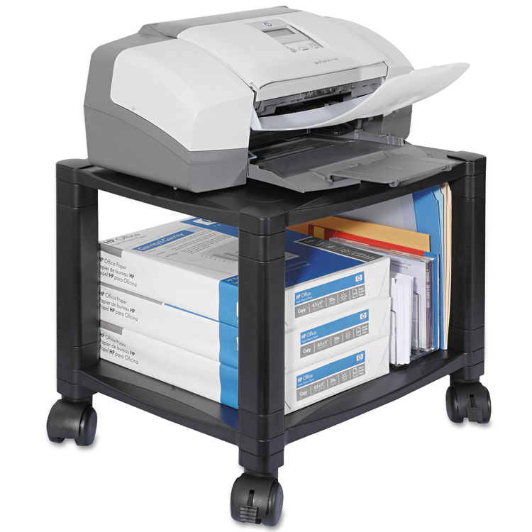 Kantek Height-Adjustable Under-Desk Printer Cart, Plastic, 2 Shelves, 75 lb Capacity, 17" x 13.25" x 14.13", Black (KTKPS510)