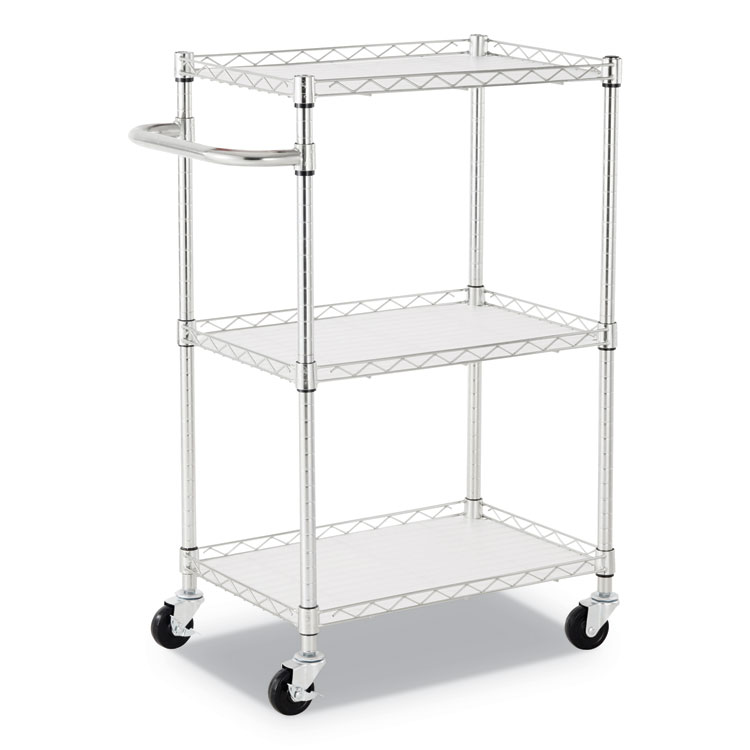 Alera Three-Shelf Wire Cart with Liners, Metal, 3 Shelves, 450 lb Capacity, 24" x 16" x 39", Silver (ALESW322416SR)
