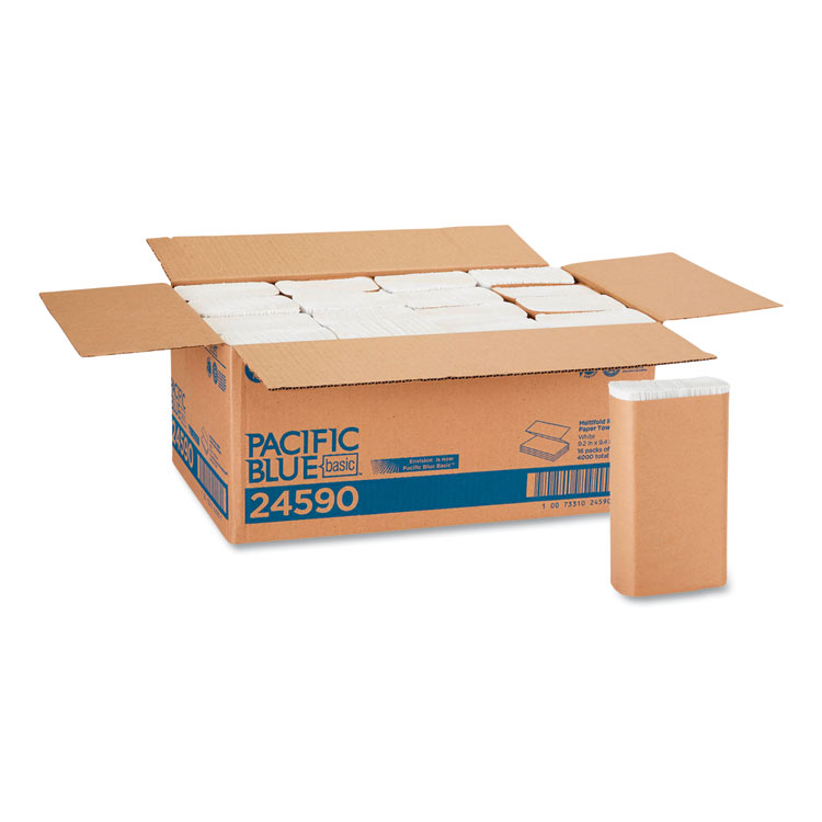 Georgia Pacific Professional Pacific Blue Basic M-Fold Paper Towels, 1-Ply, 9.2 x 9.4, White, 250/Pack, 16 Packs/Carton (GPC24590)