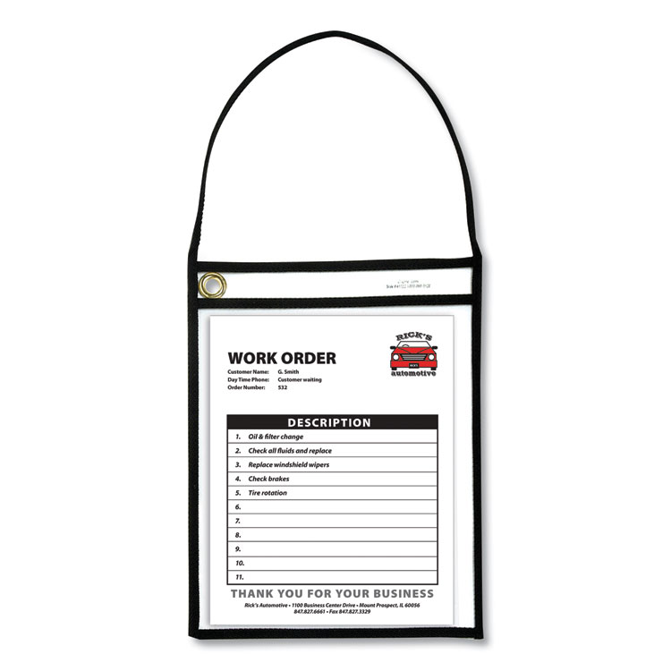 C-Line Stitched Shop Ticket Holders, 22" Hang Strap, Super Heavy-Duty, Top Load 9 x 12 Insert, Clear Front, Black Border, 15/Box (CLI41922)