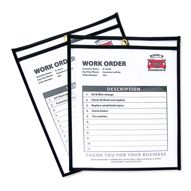 C-Line Stitched Shop Ticket Holders, Super Heavy-Duty, Top Load 8.5 x 11 Insert, Clear Front, Black Border, 25/Box (CLI46911)