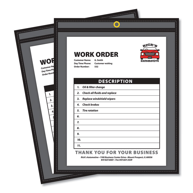 C-Line Stitched Shop Ticket Holders, Super Heavy-Duty, 9 x 12 Insert, Clear Front, Black Pressboard Back, Black Border, 25/Box (CLI45912)