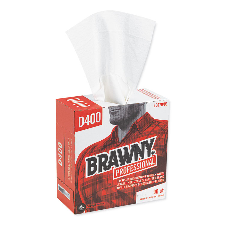 Brawny Professional Medium Duty Premium DRC Wipers, 1-Ply, 9.25 x 16.3, Unscented, White, 90 Wipes/Box, 10 Boxes/Carton (GPC2007003CT)