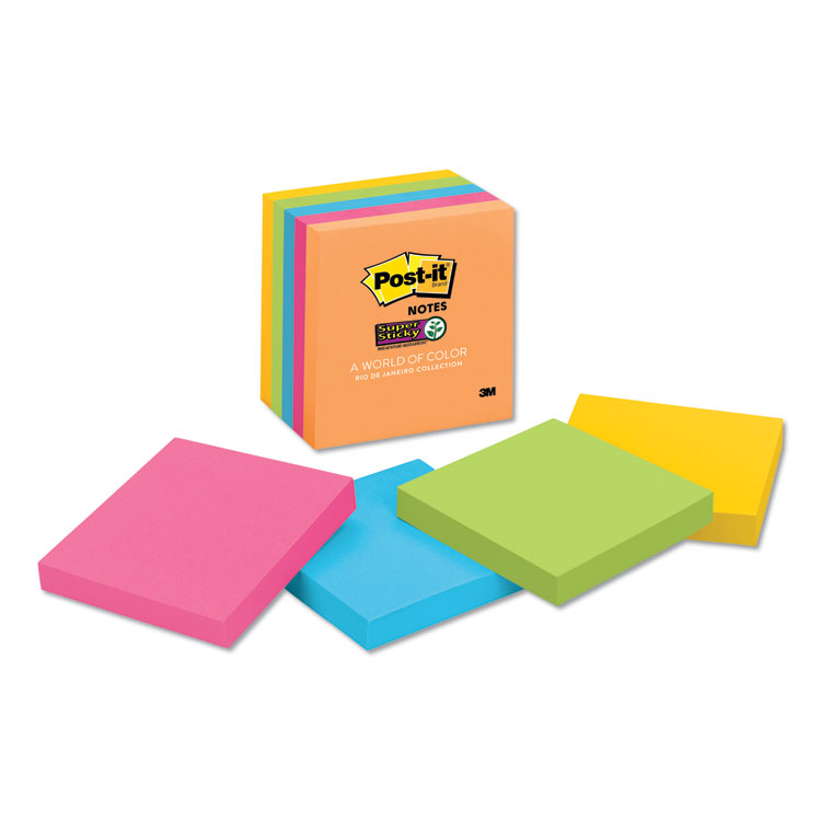 Post-it Notes Super Sticky Pads in Energy Boost Collection Colors, 3" x 3", 90 Sheets/Pad, 5 Pads/Pack (MMM6545SSUC)