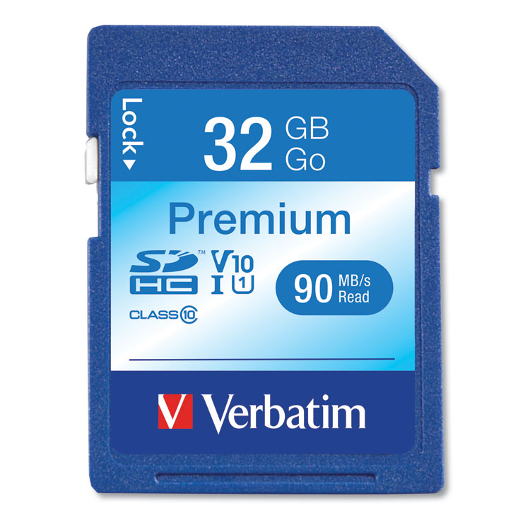 Verbatim 32GB Premium SDHC Memory Card, UHS-I V10 U1 Class 10, Up to 90MB/s Read Speed (VER96871)