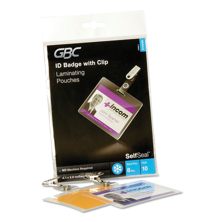 GBC SelfSeal Self-Adhesive Laminating Pouches and Single-Sided Sheets, 8 mil, 4.13" x 2.94", Gloss Clear, 10/Pack (GBC3745686)
