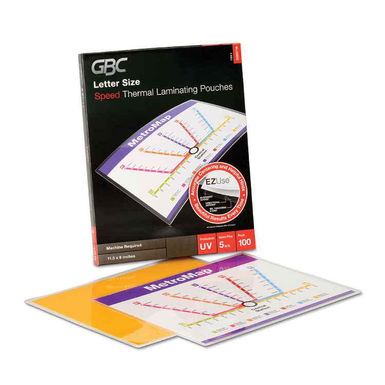 GBC EZUse Thermal Laminating Pouches, 5 mil, 9" x 11.5", Gloss Clear, 100/Box (GBC3200716)