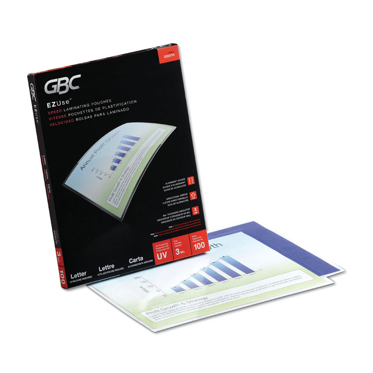 GBC EZUse Thermal Laminating Pouches, 3 mil, 9" x 11.5", Gloss Clear, 100/Box (GBC3200715)