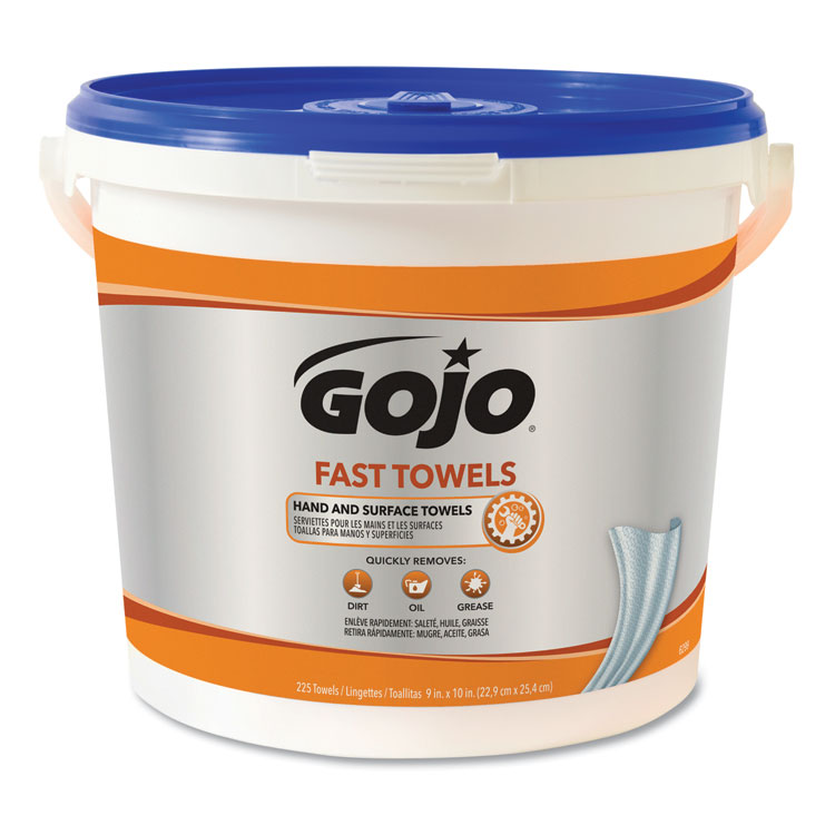 GOJO FAST TOWELS Hand Cleaning Towels, Cloth, 9 x 10, Fresh Citrus, Blue, 225/Bucket (GOJ629902EA)