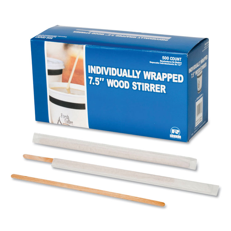 AmerCareRoyal Wood Coffee Stirrers, 7.5", Wrapped, 5,000/Carton (RPPR825W)