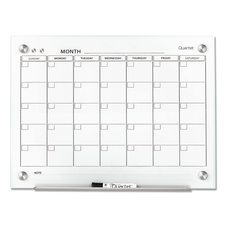 Quartet Infinity Magnetic Glass Calendar Board, Monthly Planning/Scheduling, 24" x 18", White Surface (QRTGC2418F)