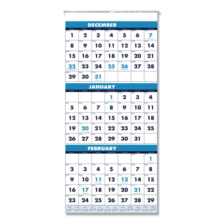 House of Doolittle Recycled Three-Month Format Wall Calendar, Vertical Orientation, 12.25 x 26, White Sheets, 14-Month: Dec 2025 to Jan 2027 (HOD3640)