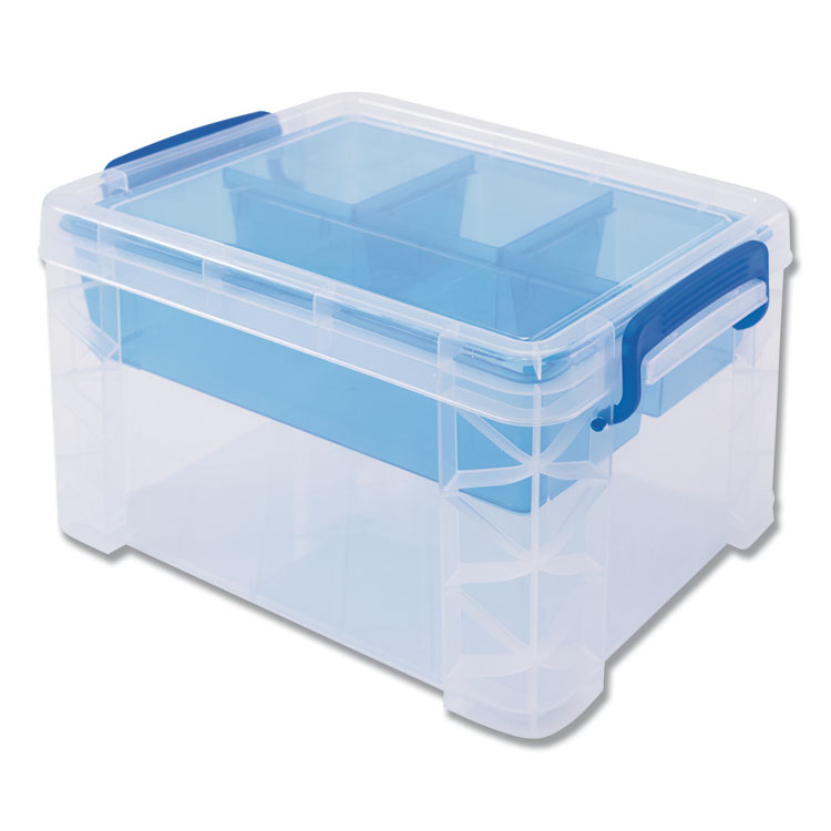 Advantus Super Stacker Divided Storage Box, 5 Sections, 7.5" x 10.13" x 6.5", Clear/Blue (AVT37375)