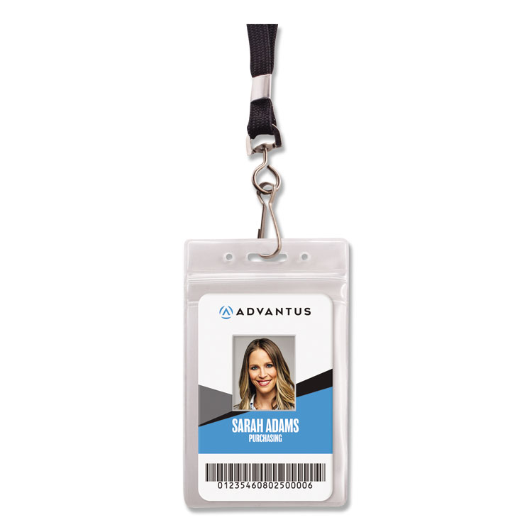 Advantus Resealable Badge Holders Combo Pack, 36" Lanyard, Vertical, Transparent Frost 3.68" x 5" Holder, 2.38" x 3.75" Insert, 20/PK (AVT91131)
