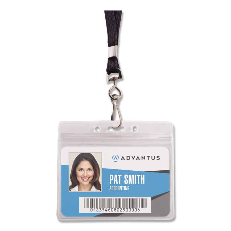 Advantus Resealable Badge Holders Combo Pack with 36" Lanyard, Horizontal, Frost 4.13" x 3.75" Holder, 3.88" x 2.63" Insert, 20/Pack (AVT91132)