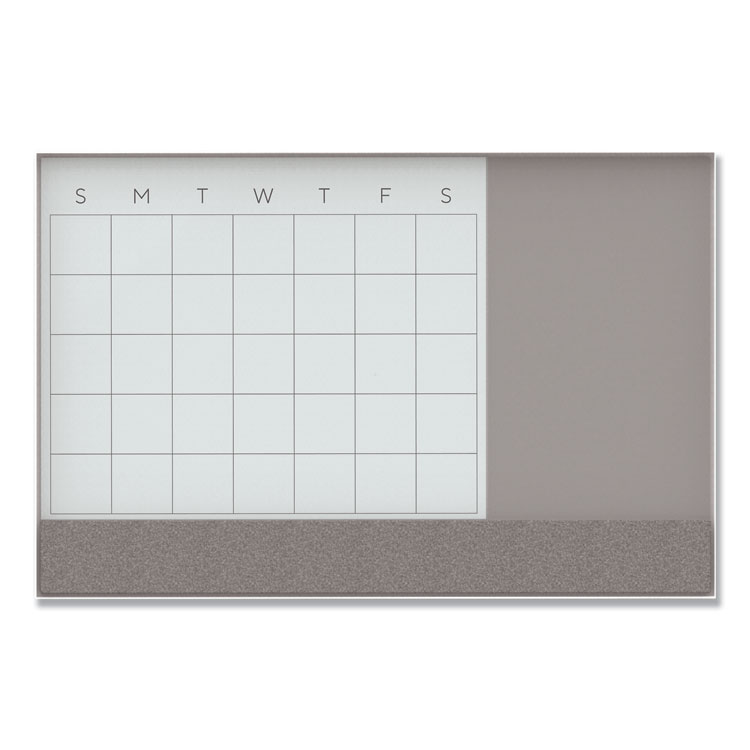 U Brands 3N1 Magnetic Glass Dry Erase Combo Board, Monthly Planning, 48 x 36 (Actual Size: 47" x 35"), Gray/White Surface, White Frame (UBR3198U0001)