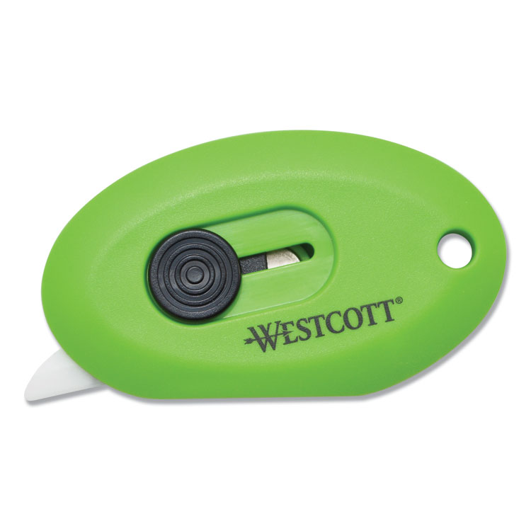 Westcott Compact Safety Ceramic Blade Box Cutter, Retractable Blade, 0.5" Blade, 2.5" Plastic Handle, Green (ACM16474)