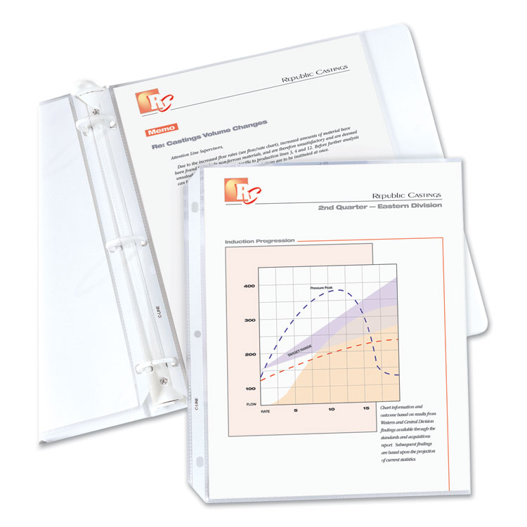 C-Line Polypropylene Sheet Protectors, Medium-Duty, Side: 3-Hole Punched, Top Load 8.5 x 11 Insert, Nonglare Clear Front, 50/Box (CLI62038)
