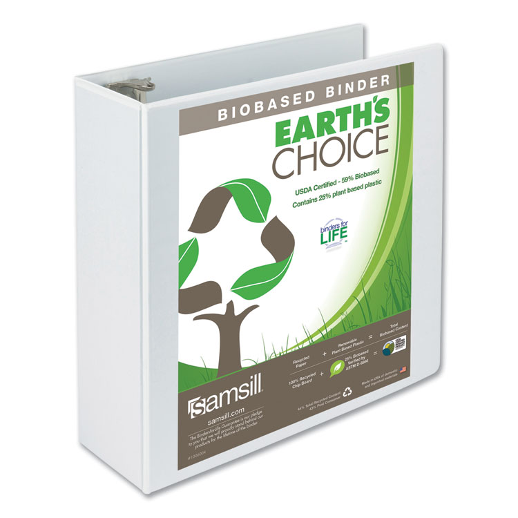 Samsill Earth's Choice Plant-Based Round Ring View Binder, 3 Rings, 4" Capacity, 11 x 8.5, White (SAM18997)