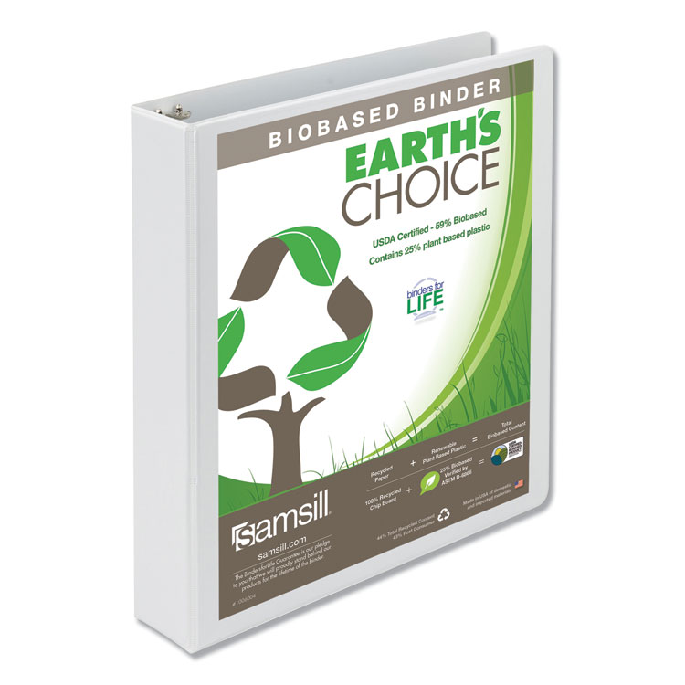Samsill Earth's Choice Plant-Based Round Ring View Binder, 3 Rings, 1.5" Capacity, 11 x 8.5, White (SAM18957)