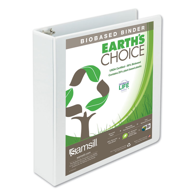 Samsill Earth's Choice Plant-Based Round Ring View Binder, 3 Rings, 2" Capacity, 11 x 8.5, White (SAM18967)