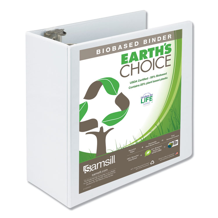 Samsill Earth's Choice Plant-Based Round Ring View Binder, 3 Rings, 5" Capacity, 11 x 8.5, White (SAM18907)