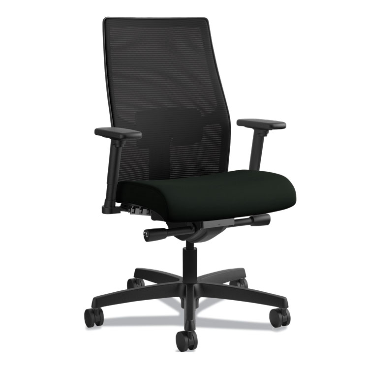 HON Ignition 2.0 4-Way Stretch Mid-Back Mesh Task Chair, Adjustable Lumbar Support, Black Seat/Back, Black Base (HONI2M2BMLU10TK)