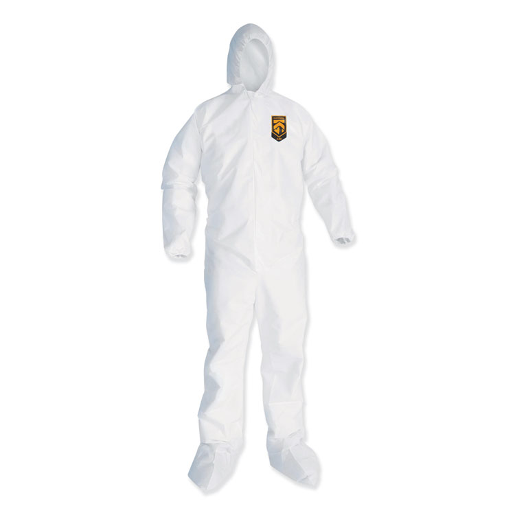 KleenGuard A35 Liquid and Particle Protection Coveralls, Zipper Front, Hooded, Elastic Wrists and Ankles, 2X-Large, White, 25/Carton (ANS38941)