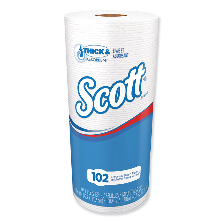 Scott Choose-A-Sheet Mega Kitchen Roll Paper Towels, 1-Ply, 4.8 x 11, White, 102/Roll, 24/Carton (KCC47031)