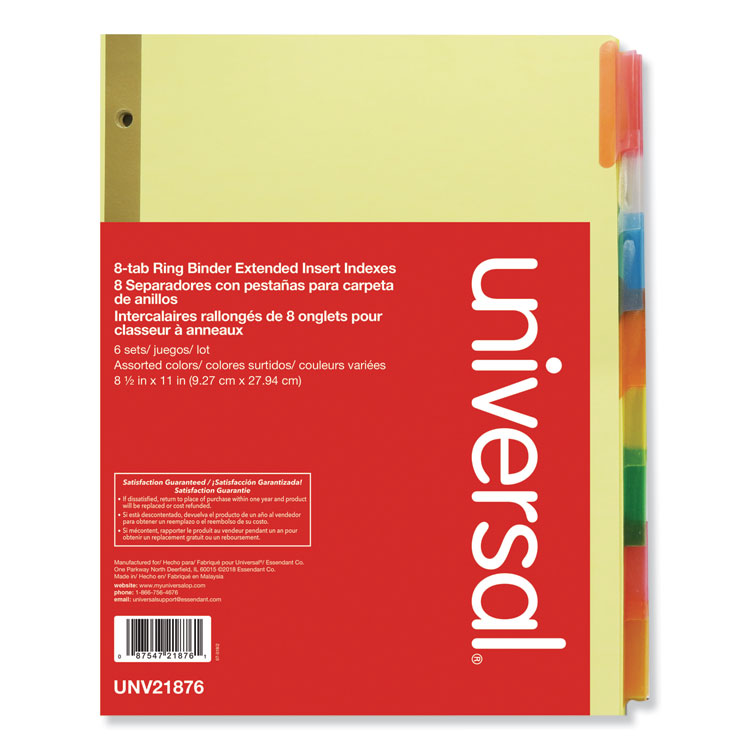 Universal Deluxe Extended Insertable Tab Indexes, 8-Tab, 11 x 8.5, Buff, Assorted Tabs, 6 Sets (UNV21876)