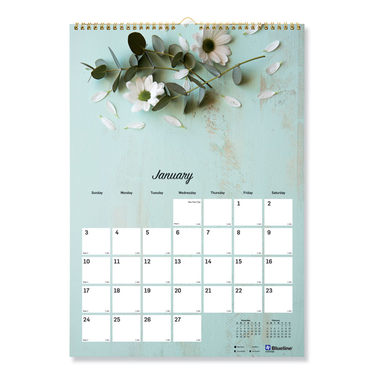 Blueline Romantic Wall Calendar, Floral Photography, 12 x 17, White/Multicolor Sheets, 12-Month (Jan to Dec): 2026 (REDC173122)
