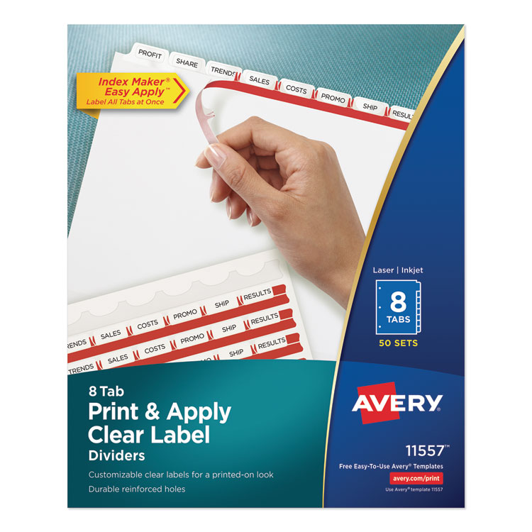 Avery Print and Apply Index Maker Clear Label Dividers, 8-Tab, 11 x 8.5, White, 50 Sets (AVE11557)