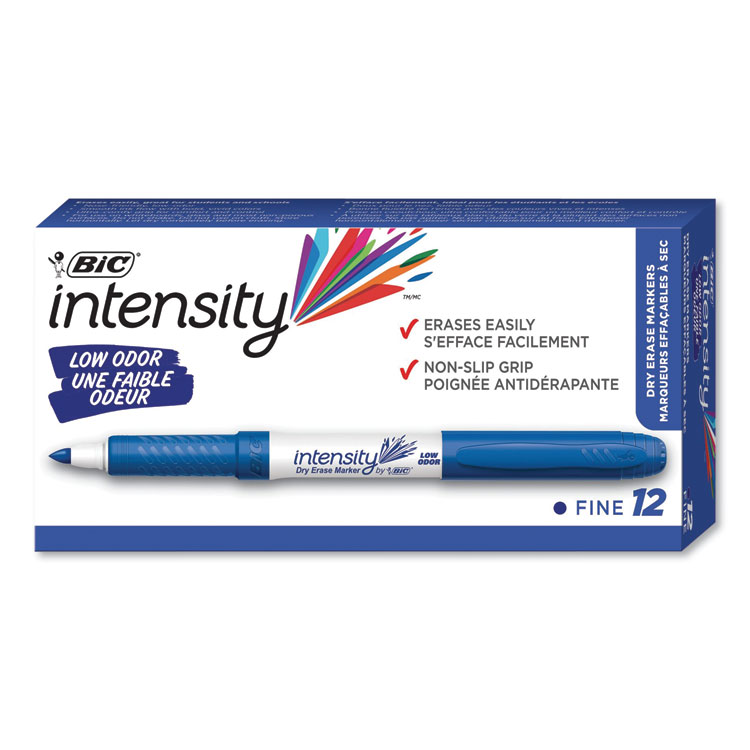 BIC Intensity Low Odor Fine Point Dry Erase Marker, Fine Bullet Tip, Blue, Dozen (BICGDE11BE)