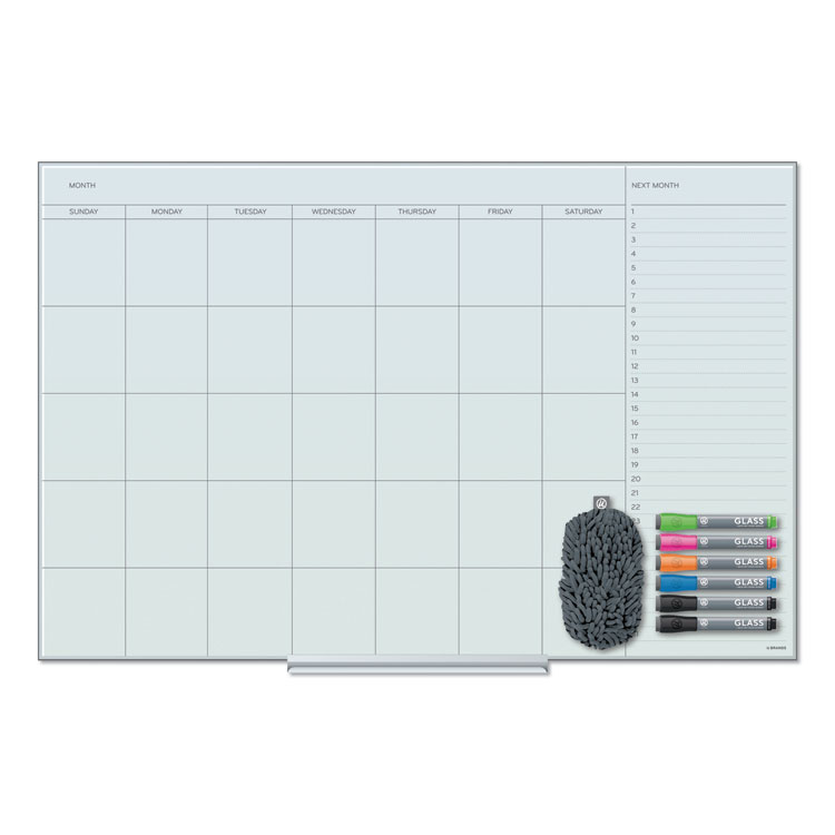 U Brands Floating Glass Dry Erase Calendar, Monthly Planning/Scheduling, 36" x 24" (Actual Size: 35" x 23"), White Surface (UBR3967U0001)