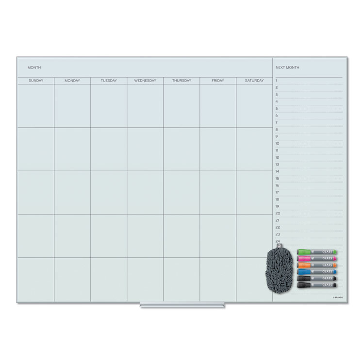 U Brands Floating Glass Dry Erase Calendar, Monthly Planning/Scheduling, 48" x 36" (Actual Size: 47" x 35"), White Surface (UBR3969U0001)