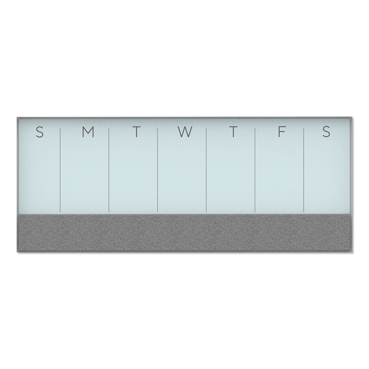 U Brands 3N1 Magnetic Glass Dry Erase Combo Board, Weekly Planning, 36 x 25 (Actual Size: 36 x 15.25), Gray/White Surface, White Frame (UBR3199U0001)