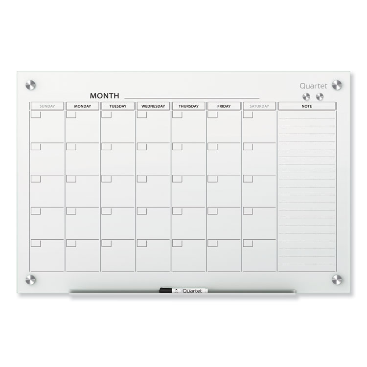 Quartet Infinity Magnetic Glass Calendar Board, Monthly Planning/Scheduling, 36" x 24", White Surface (QRTGC3624F)
