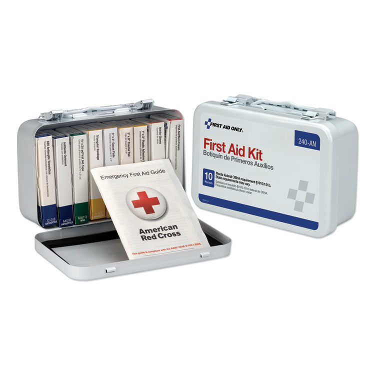 First Aid Only Unitized First Aid Kit for 10 People, 65 Pieces, OSHA/ANSI, Metal Case (FAO240AN)