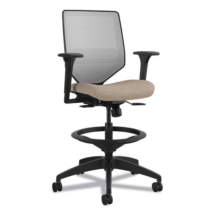 HON Solve Series Mesh Back Task Stool, Supports Up to 300 lb, 23" to 33" Seat Height, Putty Seat, Fog Back, Black Base (HONSVSM1AIFC22T)
