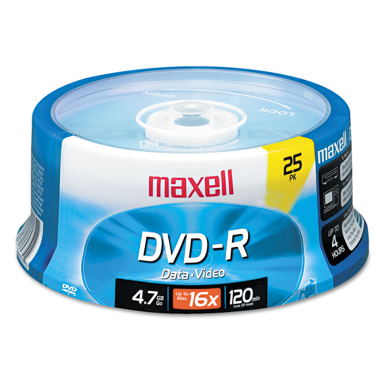 Maxell DVD-R Recordable Disc, 4.7 GB, 16x, Spindle, Gold, 25/Pack (MAX638010)
