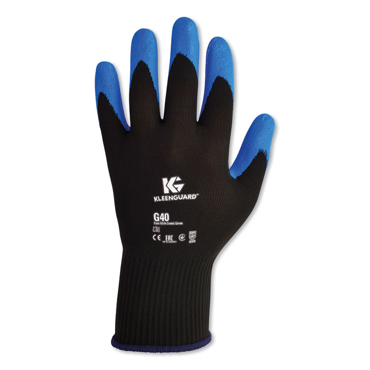 KleenGuard G40 Foam NITRILE* Coated Gloves, EN388: 3121X, 9.84" Long, X-Large (Size 10), Blue/Black, 12 Pairs (ANS40228)